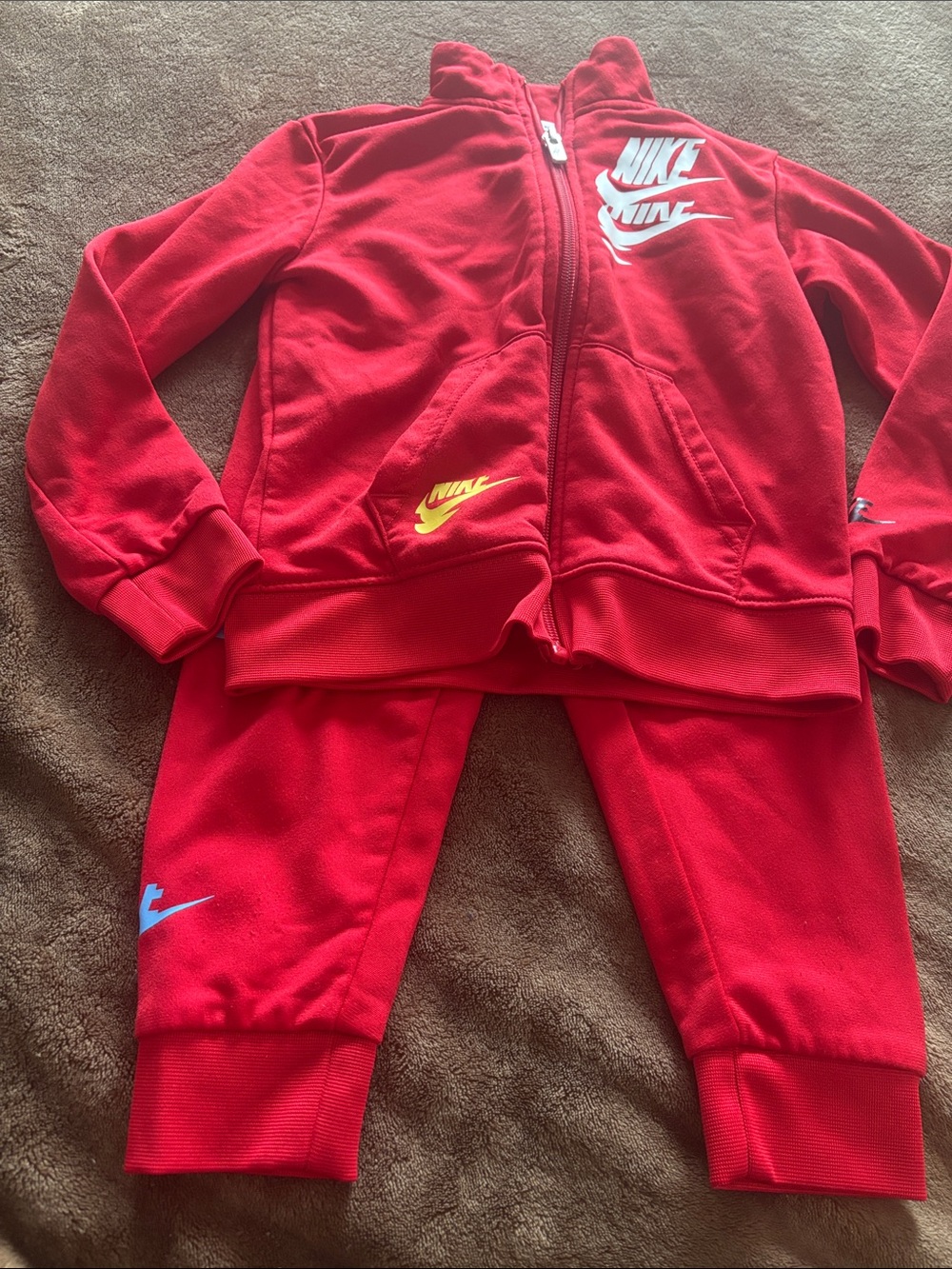 Nike Kids Red Jogger Set with White and Yellow Logos